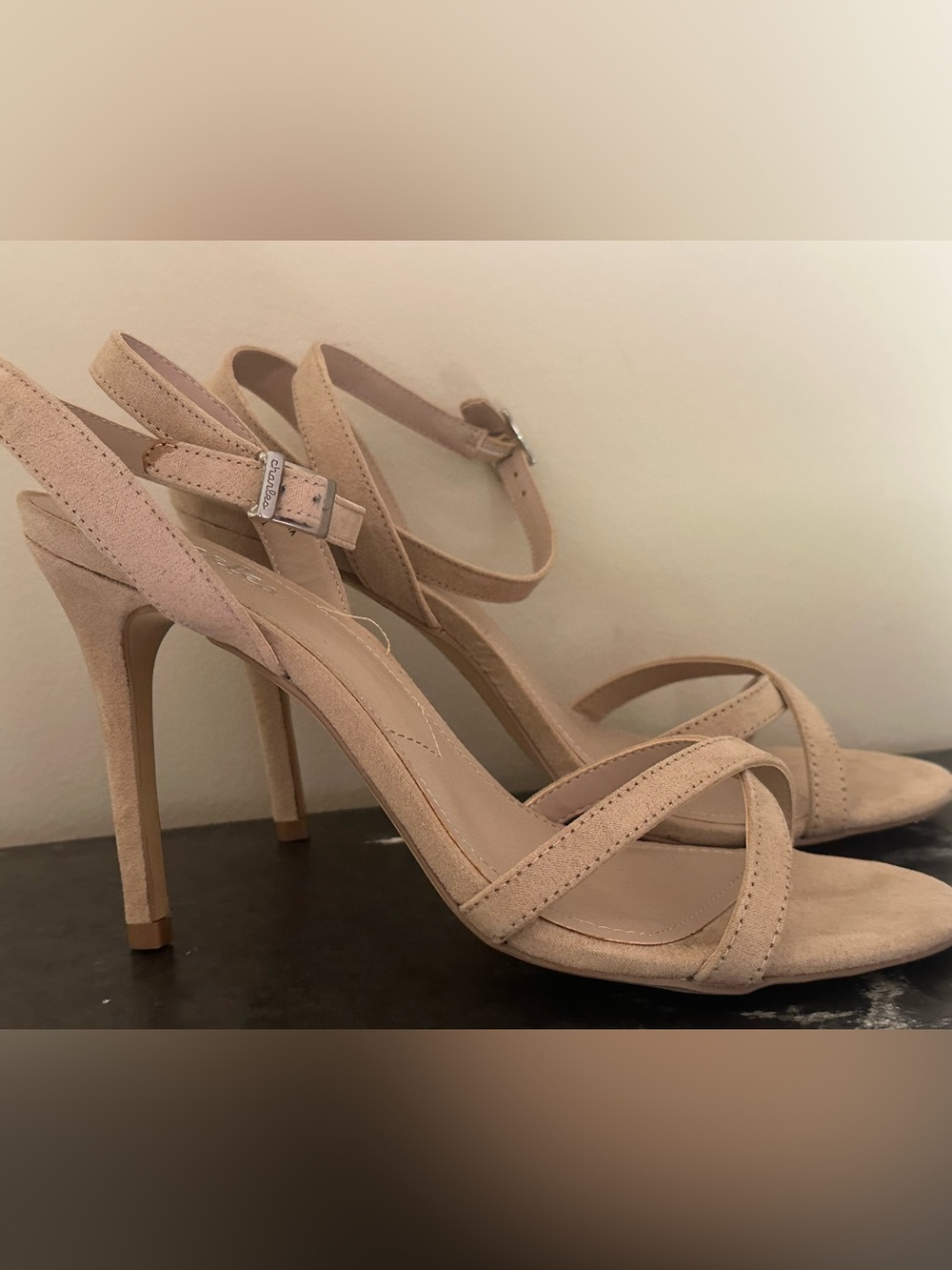 Charles David nude suede Strappy high heels sandals ankle strap 8M